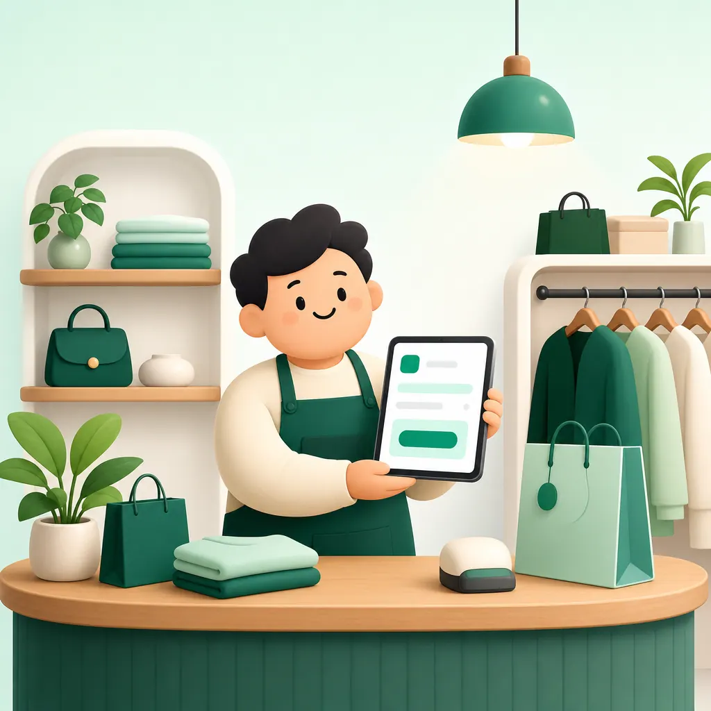 A shop owner working with connected commerce tools
