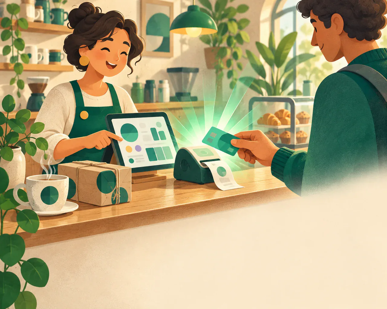 Hands at a card reader during checkout